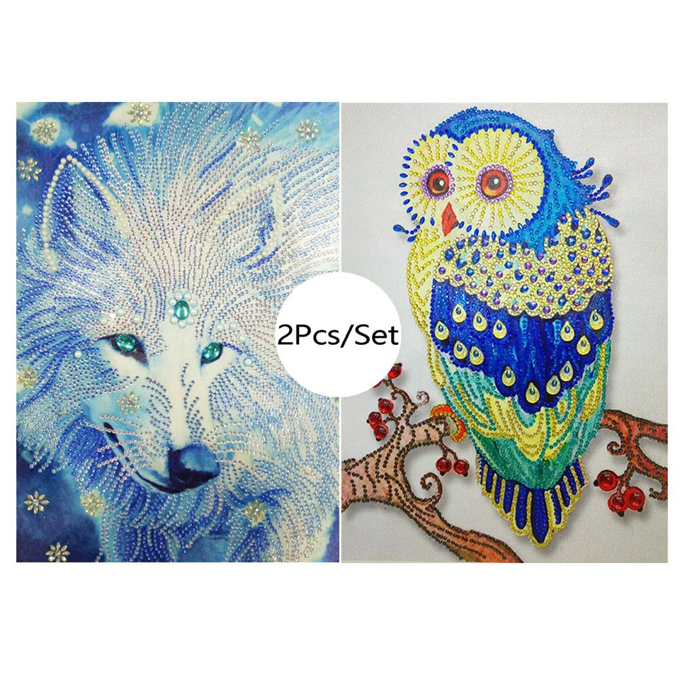 2Pcs Colorful Owl And Wolf