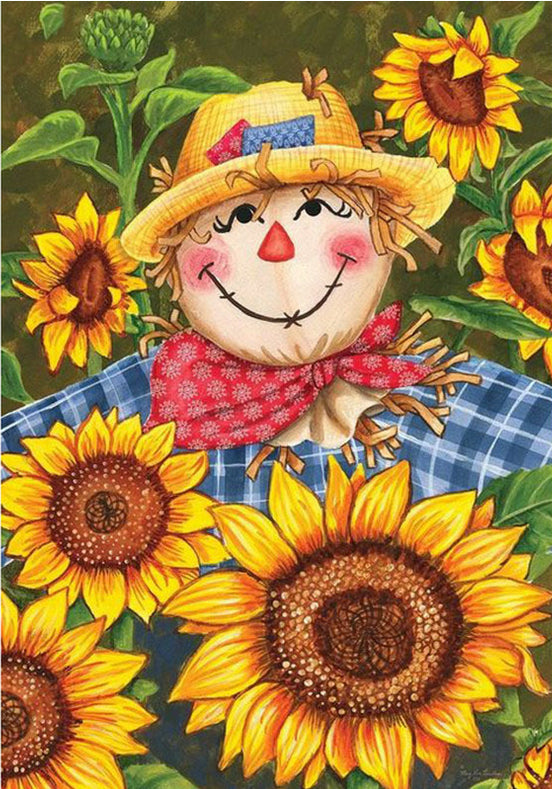 Cartoon Scarecrow With Sunflowers