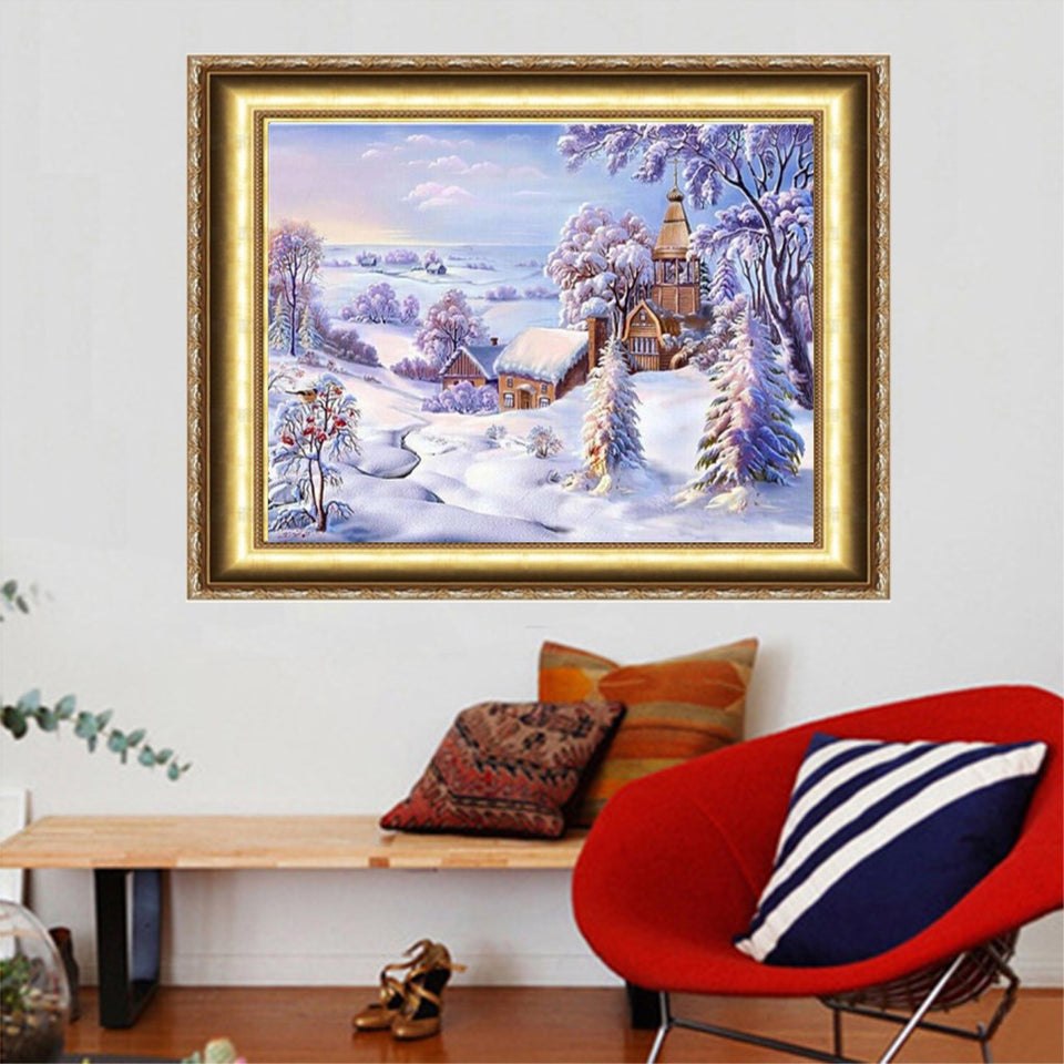 Town In Snow With Trees