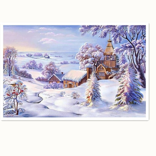 Town In Snow With Trees