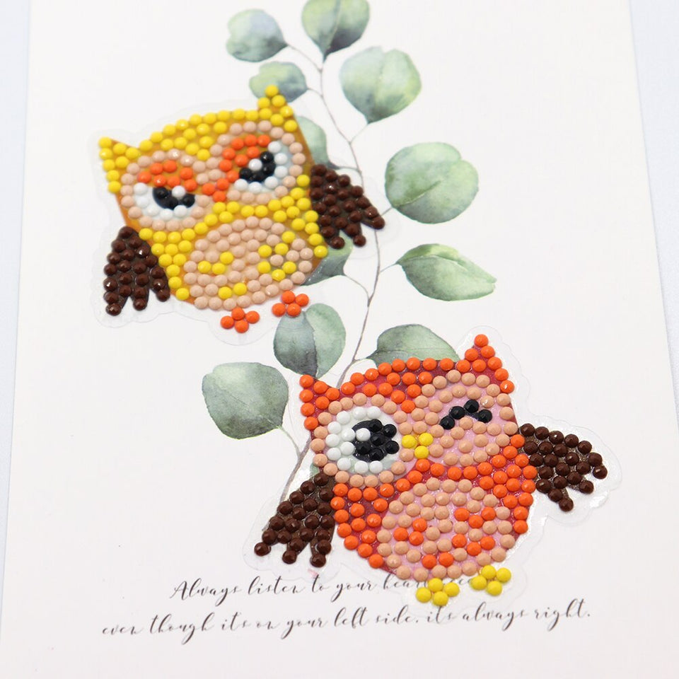 6 Pcs Set - Owl Stickers - Round Diamonds