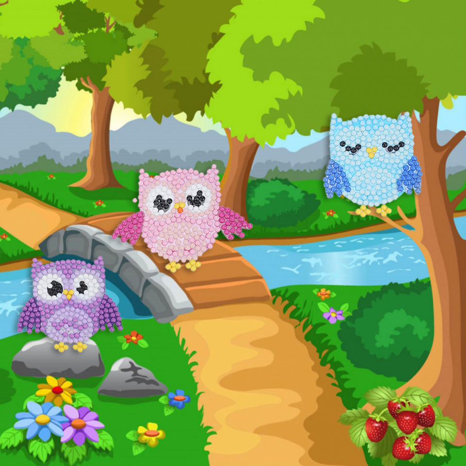 6 Pcs Set - Owl Stickers - Round Diamonds