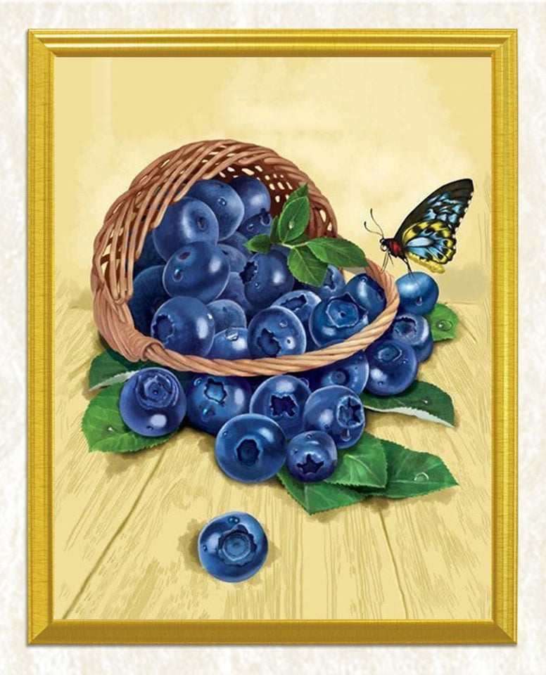 Basket of Blueberries & Butterfly - diamond-painting-bliss.myshopify.com