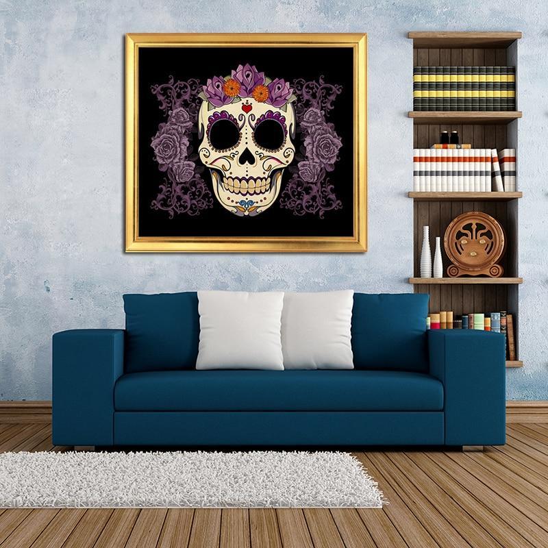 Sugar Skull & Flowers Diamond Painting - diamond-painting-bliss.myshopify.com