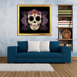 Sugar Skull & Flowers Diamond Painting - diamond-painting-bliss.myshopify.com
