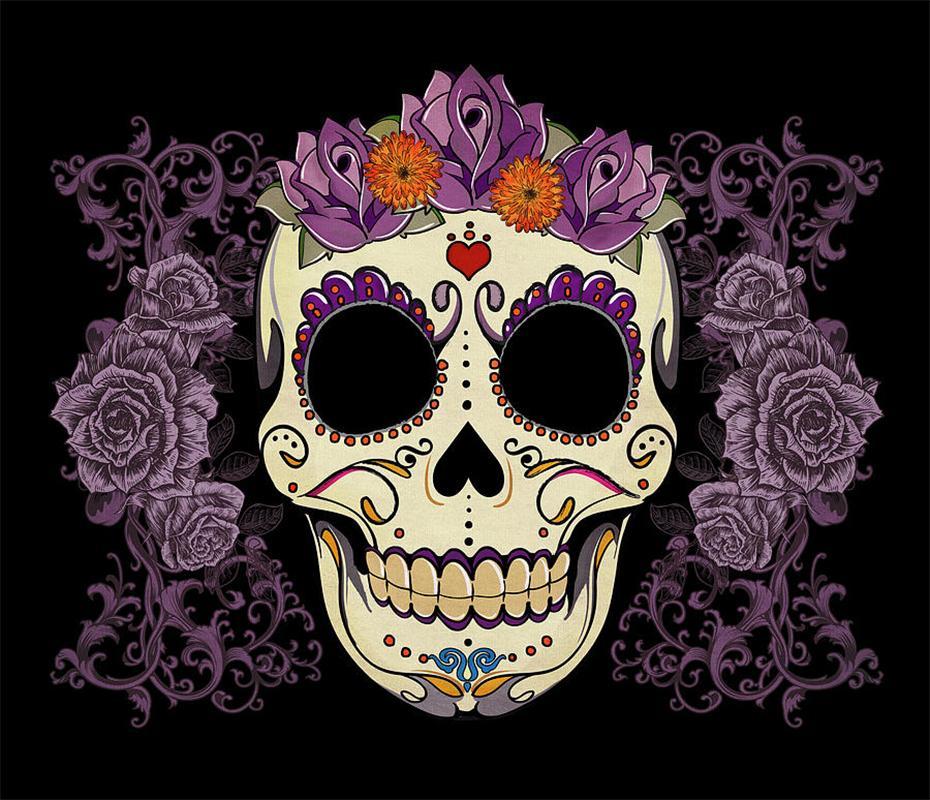 Sugar Skull & Flowers Diamond Painting - diamond-painting-bliss.myshopify.com