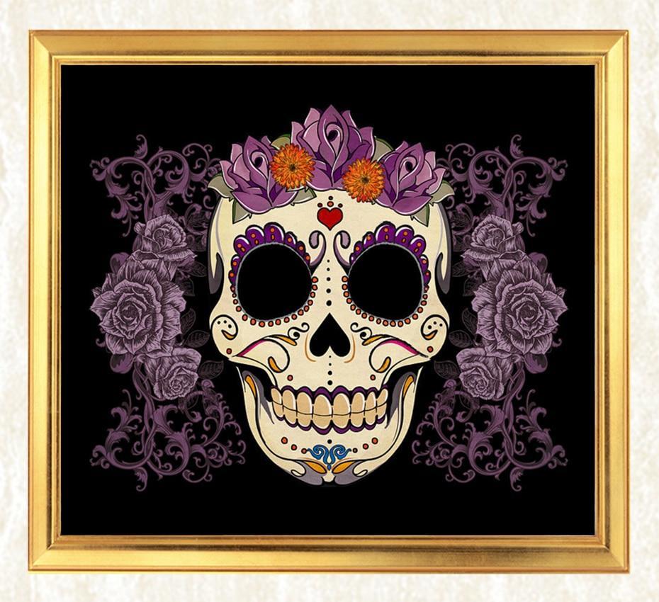 Sugar Skull & Flowers Diamond Painting - diamond-painting-bliss.myshopify.com