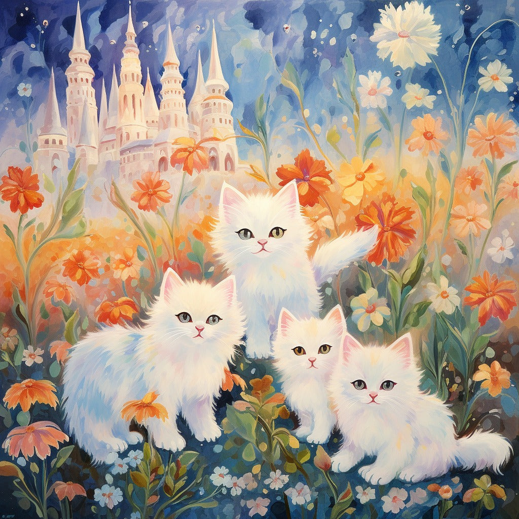 Cats in a garden painting by Diamond