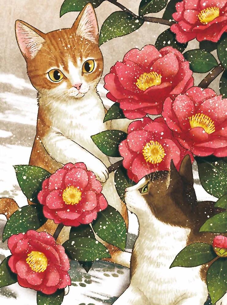 2 Cats and Flowers - diamond-painting-bliss.myshopify.com