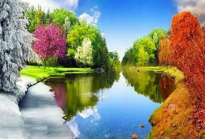 All Seasons Lake Diamond Painting - diamond-painting-bliss.myshopify.com