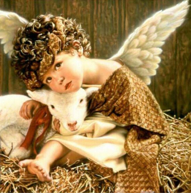 Angel Baby with Lamb - diamond-painting-bliss.myshopify.com