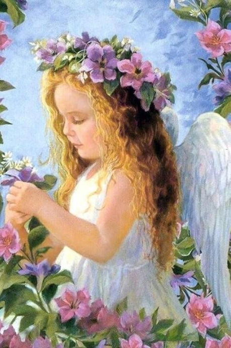 Angel Girl with Flowers Crown - diamond-painting-bliss.myshopify.com