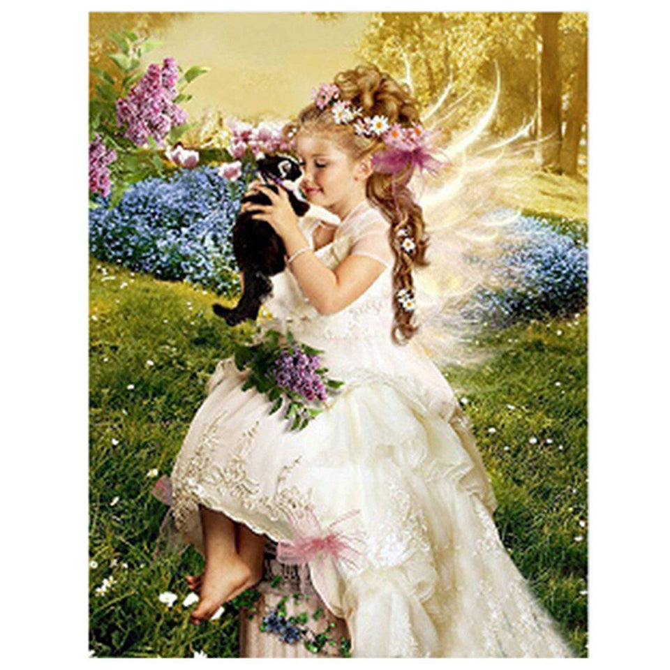 Angel with Her Kitten DIY Painting - diamond-painting-bliss.myshopify.com