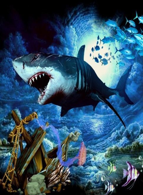 Angry Shark - Paint with Diamonds - diamond-painting-bliss.myshopify.com