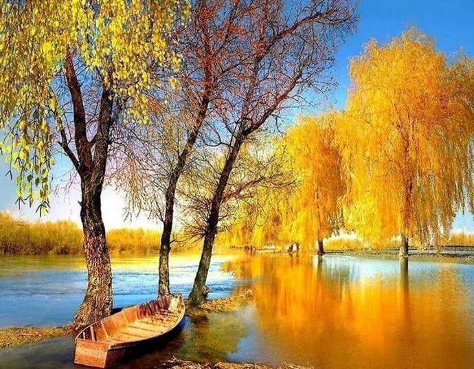 Autumn Trees & Boat Painting Kit - diamond-painting-bliss.myshopify.com