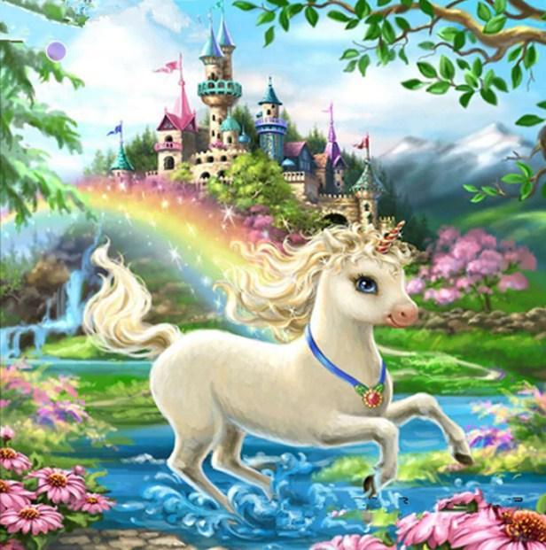 Baby Unicorn & Castle in Fantasy Land - diamond-painting-bliss.myshopify.com