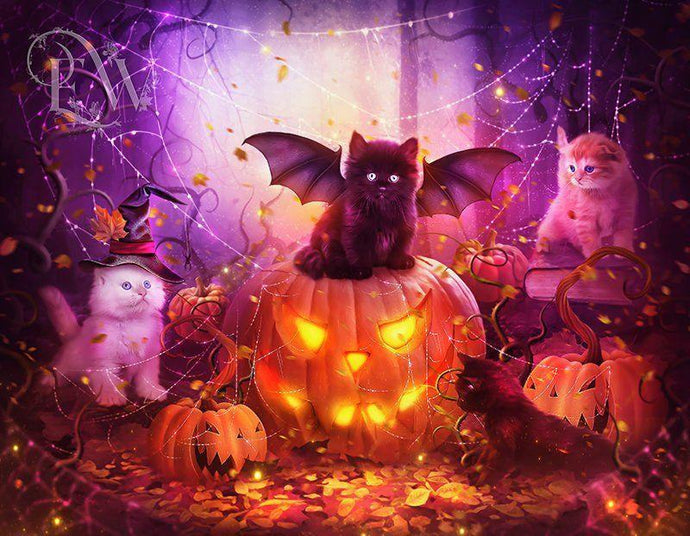 Bat Cat & Glowing Pumpkin - diamond-painting-bliss.myshopify.com
