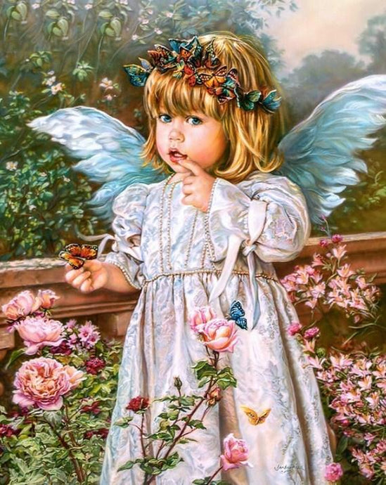 Beautiful Angel Girl with Butterflies Crown - diamond-painting-bliss.myshopify.com