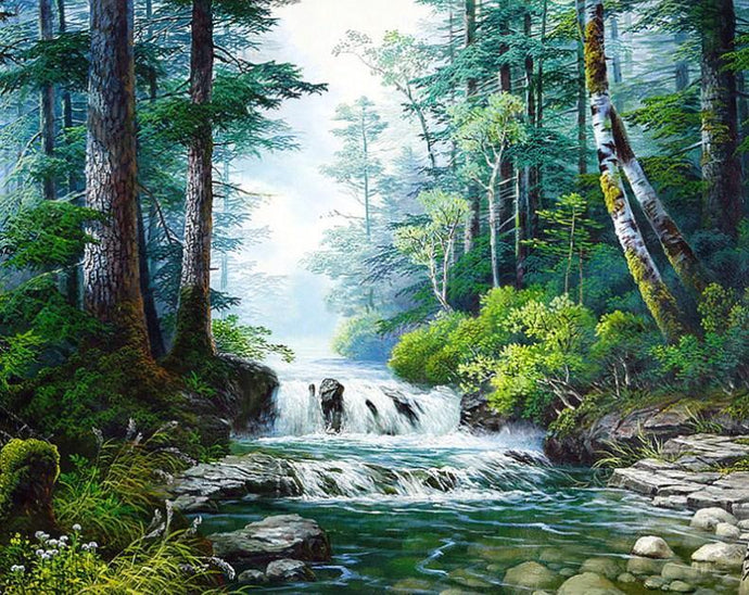 Beautiful Forest Waterfall Diamond Painting - diamond-painting-bliss.myshopify.com