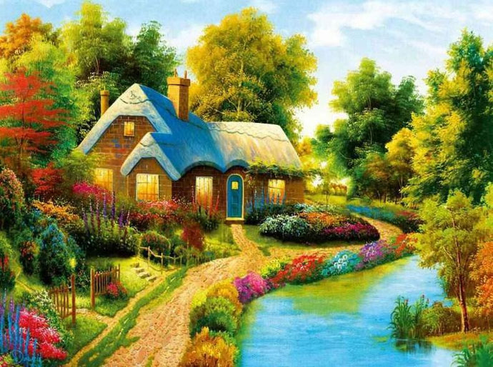 Beautiful House Surrounded by Trees - diamond-painting-bliss.myshopify.com
