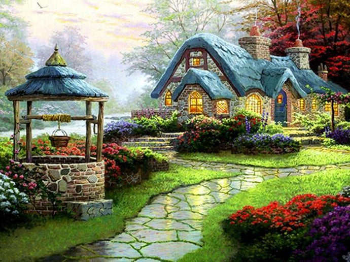 Beautiful House & Water Well in Garden - diamond-painting-bliss.myshopify.com