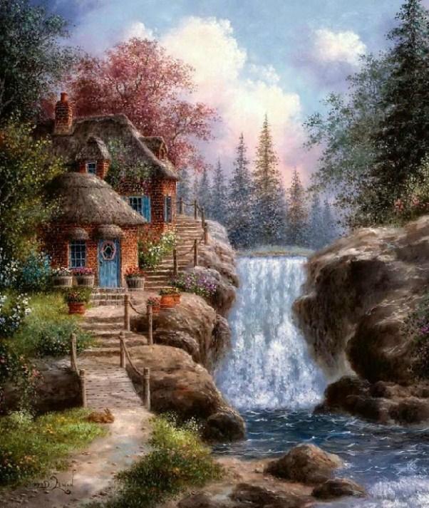 Beautiful House by the Waterfall - diamond-painting-bliss.myshopify.com