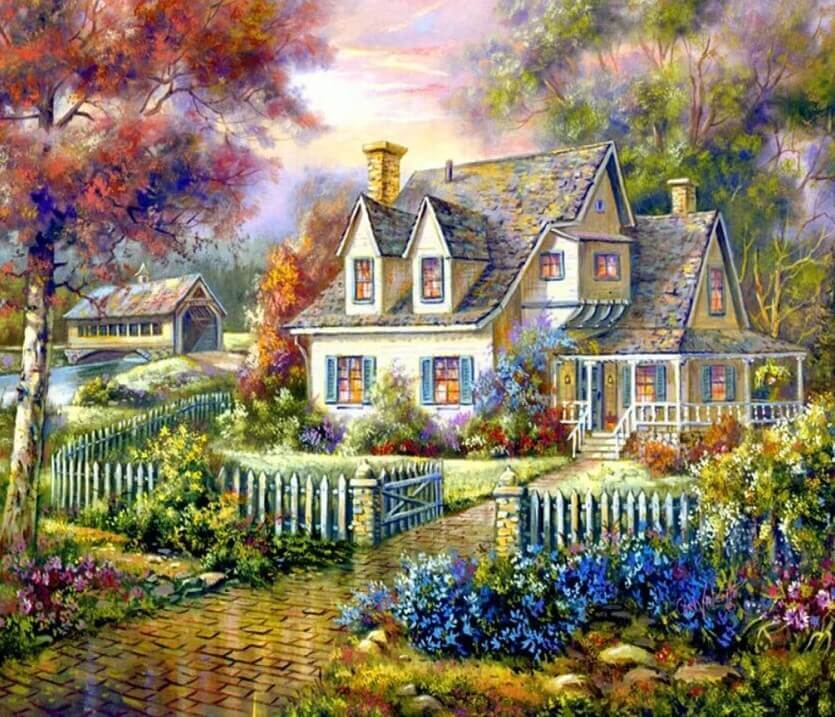 Beautiful House in Spring Season - diamond-painting-bliss.myshopify.com