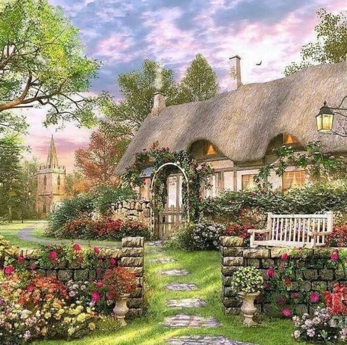 Beautiful House with Flowers Lawn - diamond-painting-bliss.myshopify.com