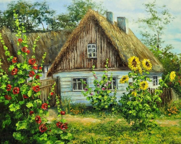 Beautiful Hut & Flowers Diamond Painting - diamond-painting-bliss.myshopify.com