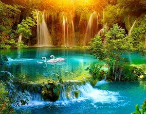 Beautiful Waterfall & Swans Family - diamond-painting-bliss.myshopify.com