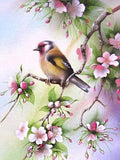 Bird Sitting on Pink Floral Branch - diamond-painting-bliss.myshopify.com