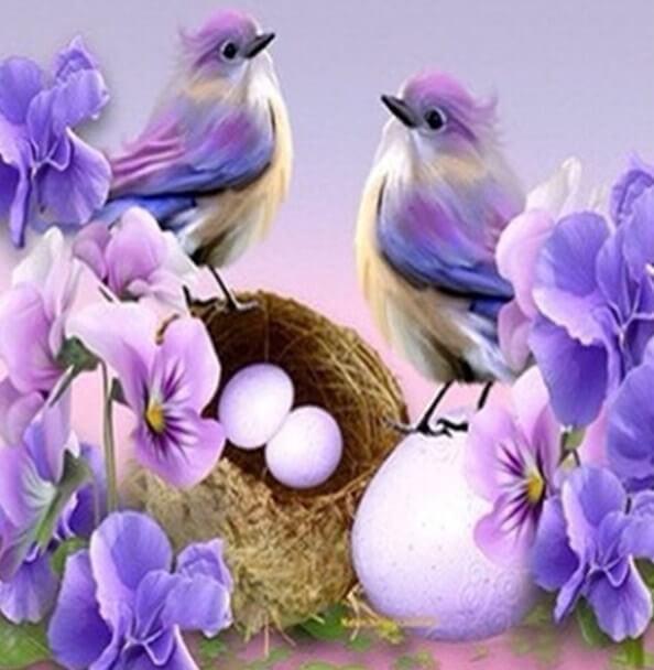 Birds Nest & Flowers - diamond-painting-bliss.myshopify.com