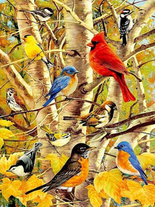 Birds on Autumn Tree - Paint by Diamonds - diamond-painting-bliss.myshopify.com