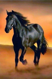 Black Horse Running in Desert - diamond-painting-bliss.myshopify.com