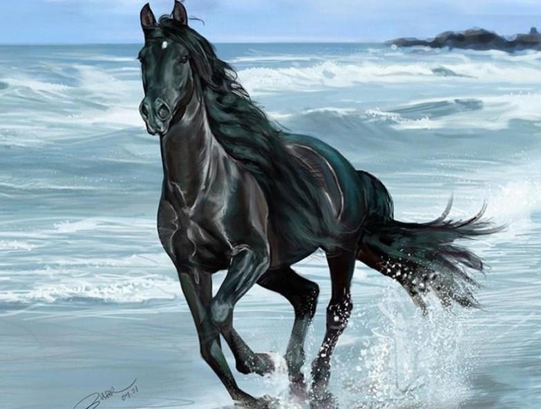 Black Horse Running in Water - diamond-painting-bliss.myshopify.com