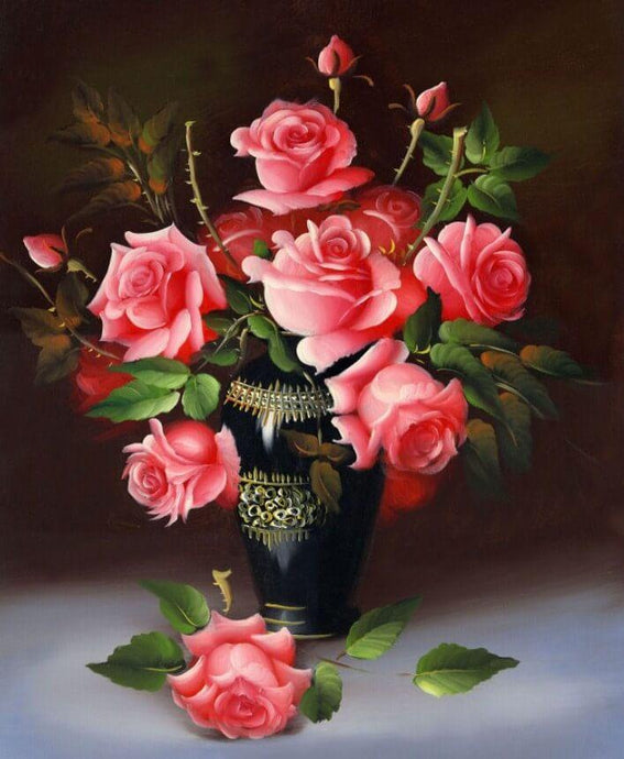 Black Vase & Pink Roses - diamond-painting-bliss.myshopify.com
