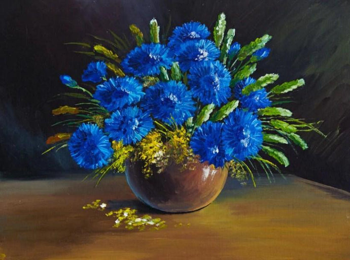 Blue Flowers Vase Still Life Painting - diamond-painting-bliss.myshopify.com