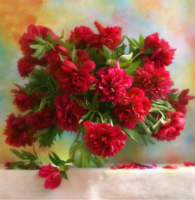 Bright Red Peonies in a Vase - diamond-painting-bliss.myshopify.com