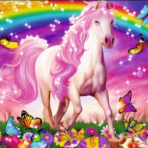 Butterflies & Fantasy Horse with Rainbow Background - diamond-painting-bliss.myshopify.com