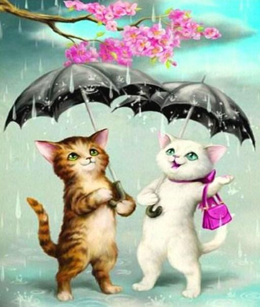 Cartoon Cats in the Rain - diamond-painting-bliss.myshopify.com