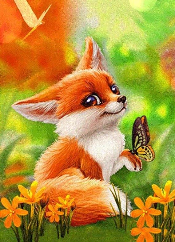 Cartoon Fox & Butterfly - diamond-painting-bliss.myshopify.com
