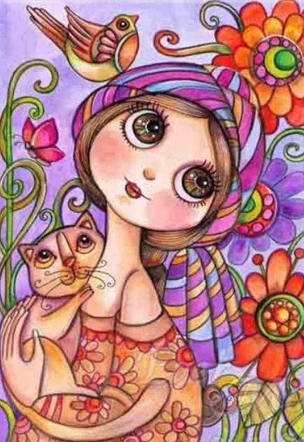 Cartoon Girl with Big Eyes - diamond-painting-bliss.myshopify.com