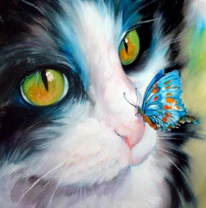 Cat with Butterfly on her Nose - diamond-painting-bliss.myshopify.com
