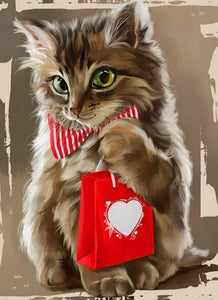 Cat with Gift Diamond Painting - diamond-painting-bliss.myshopify.com
