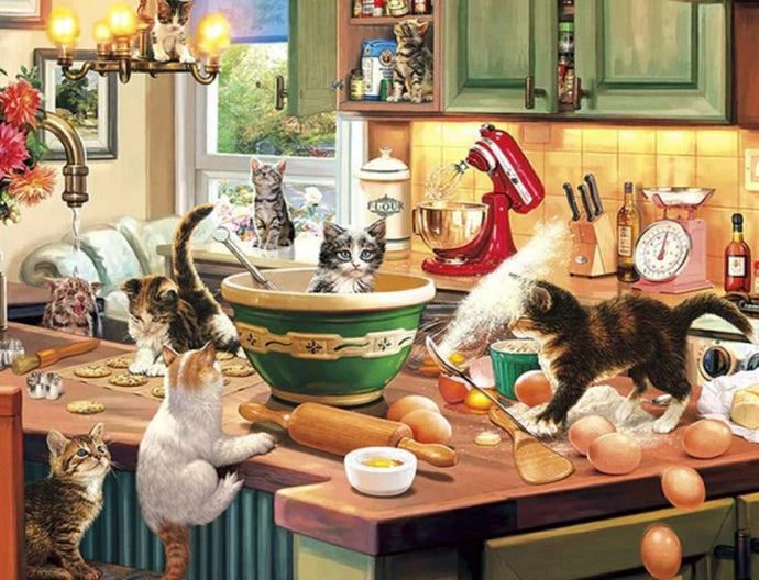 Cats in Kitchen - Paint with Diamonds - diamond-painting-bliss.myshopify.com
