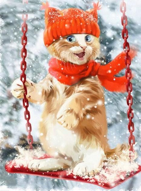 Christmas Cat on Swing - diamond-painting-bliss.myshopify.com