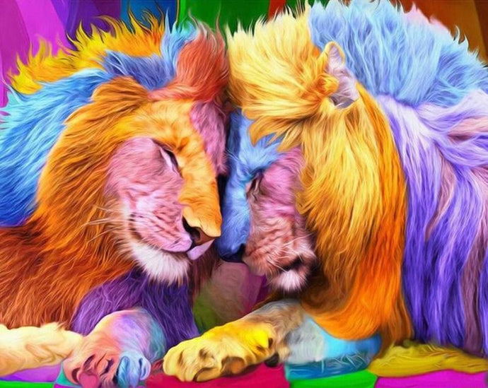 Colorful Lion & Lioness - diamond-painting-bliss.myshopify.com
