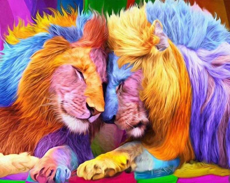 Colorful Lion & Lioness - diamond-painting-bliss.myshopify.com