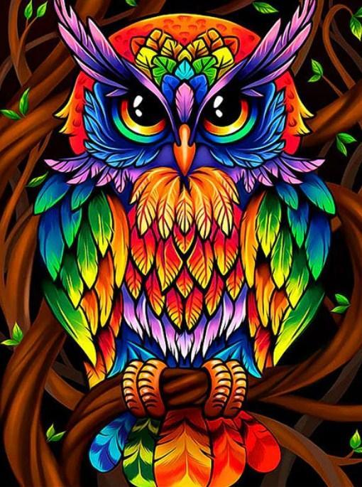 Colorful Owl - Paint by Diamonds - diamond-painting-bliss.myshopify.com