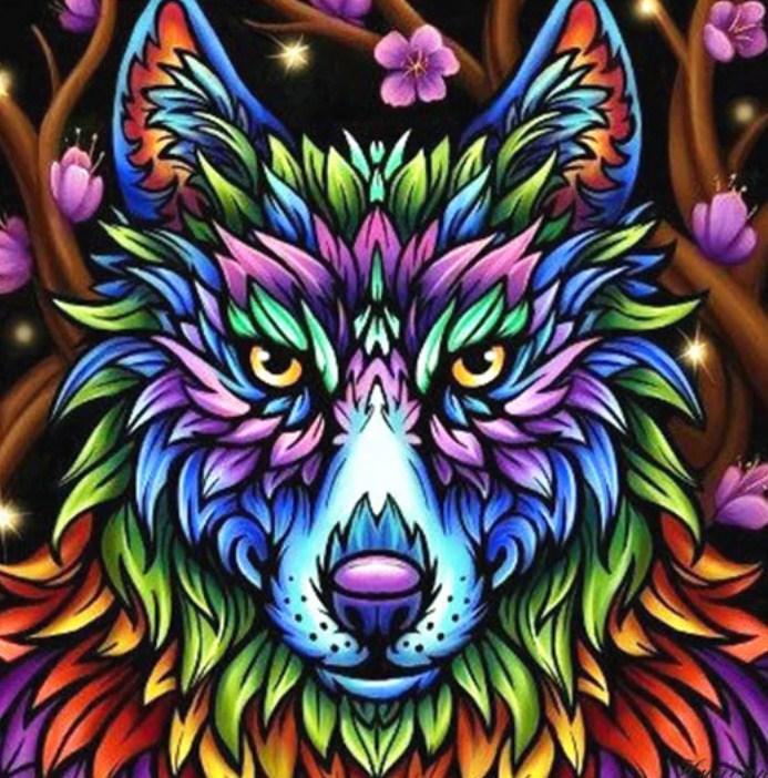 Colorful Wolf - Paint by Diamonds - diamond-painting-bliss.myshopify.com